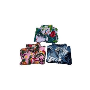 Lot 3 Go Barefoot Hawaiian Shirt Bundle 3XL‎ Mens Pink Blue  Tropical Cotton USA